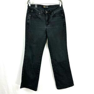 Aura From The Women At Wrangle Black Wash Denim Jeans Size 6R/SHT Flare Jeans